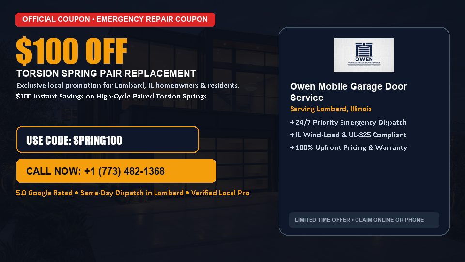 Owen Mobile Garage Door Service $100 OFF Dual Torsion Spring Replacement